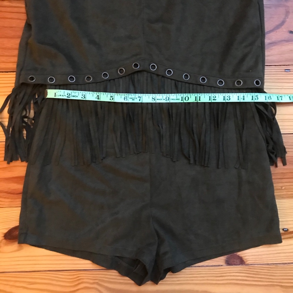 Lulumari Green Fringe Suede Romper, EUC, M - Picture 7 of 16